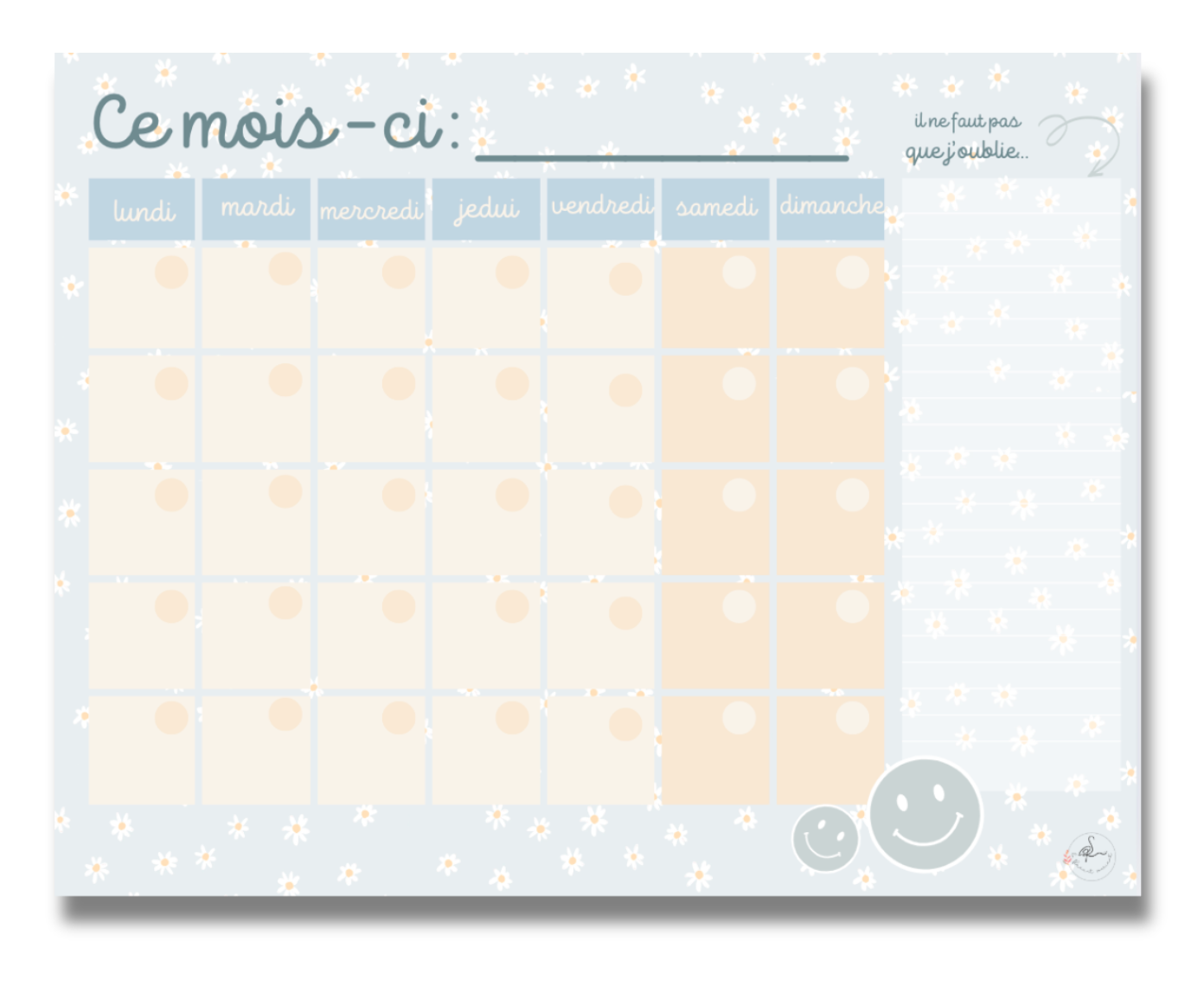 Calendrier mensuel (bleu)