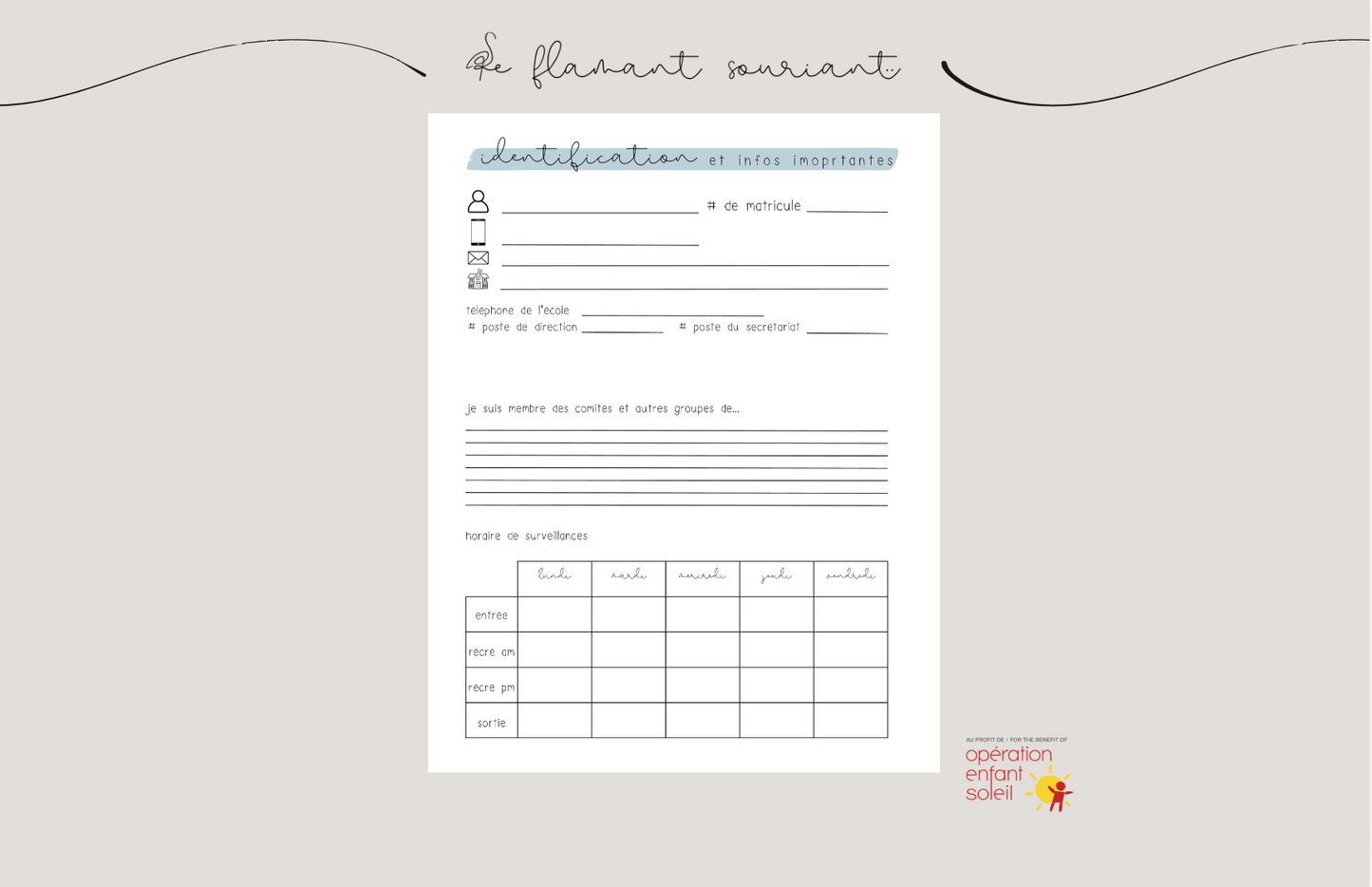 Planificateur - Préscolaire