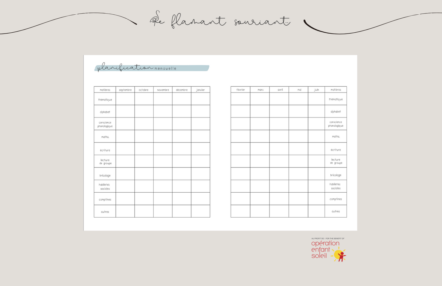 Planificateur - Préscolaire