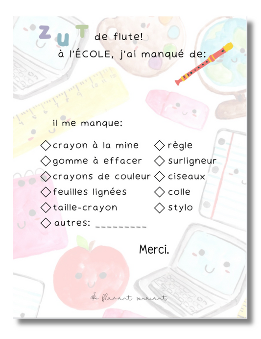 Petit Bloc-notes (Zut! à l'école il me manque)
